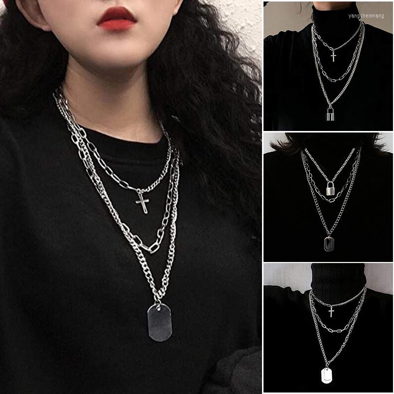 

Chains 2022 Fashion Multilayer Hip Hop Long Chain Necklace For Women Men Jewelry Gifts Key Cross Pendant FOU99