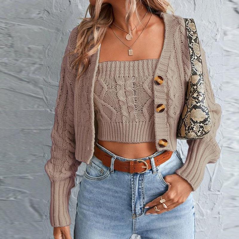 

Women' Knits Women Oversized Cardigan Mujer Femme Two Pieces Set Knitted Coat With Knit Vest Winter Autumn Solid Sweater Sets Jacket, Green