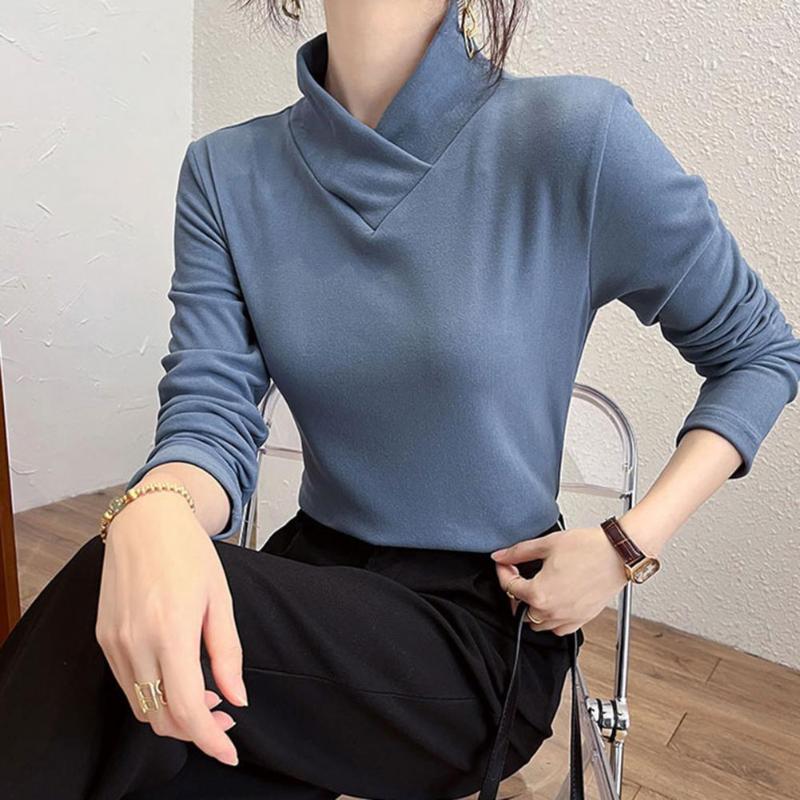 

Women's Blouses Women Blouse Solid Color Half Turtleneck Long Sleeve Pullover Autumn Slim Bottoming Shirt Streetwear Blusas Mujer De Moda, Blue