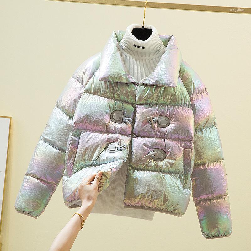 

Women' Trench Coats Horn Button Women Parkas Winter Turtleneck Solid Short Thick Warm Female Outwear Tops, Gray