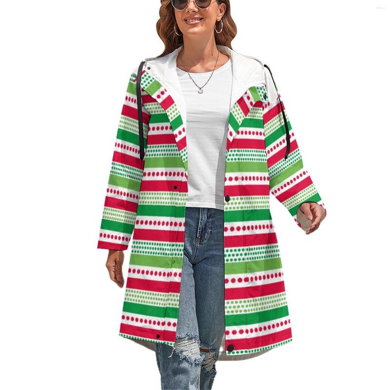 

Women' Trench Coats Christmas Print Casual Womens Polka Dot Stripe Winter Coat Streetwear Long Trendy Waterproof Jackets 3XL 4XL 5XL, Style-6