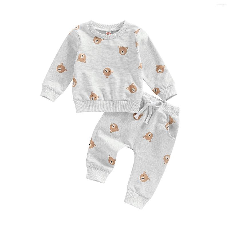 

Clothing Sets Infant Baby Boy Girl Pants Set Cartoon Bear Print Long Sleeve Crew Neck Tops Drawstring Elastic Waistband Trousers 0-3T, Picture shown