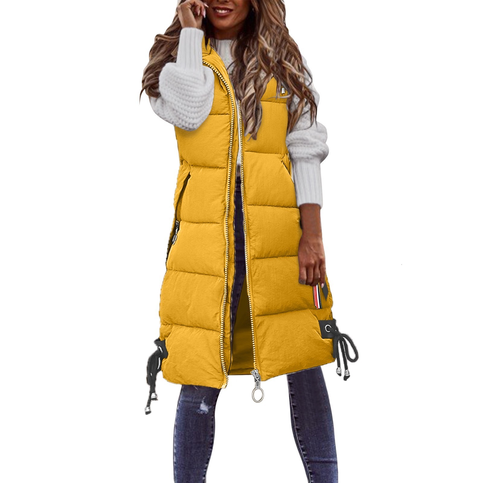 

Women's Vests Female Winter Wear Long Vest Warm Hooded Waistcoat Women Feather Waistcoat Thicken Cotton Padded Sleeveless Jacket Wholesale 221202, Green