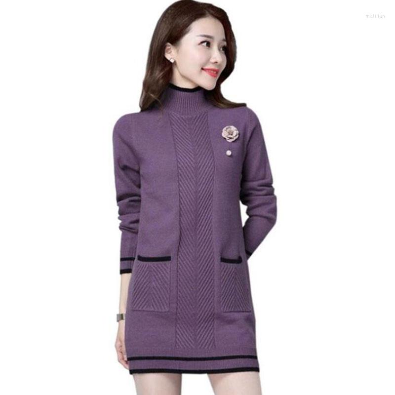 

Women's Sweaters High-end Women's Sweater Jumper 2022 Autumn Winter Turtleneck Knit Mid-Long Dress Primer Shirts Pullover, Gray