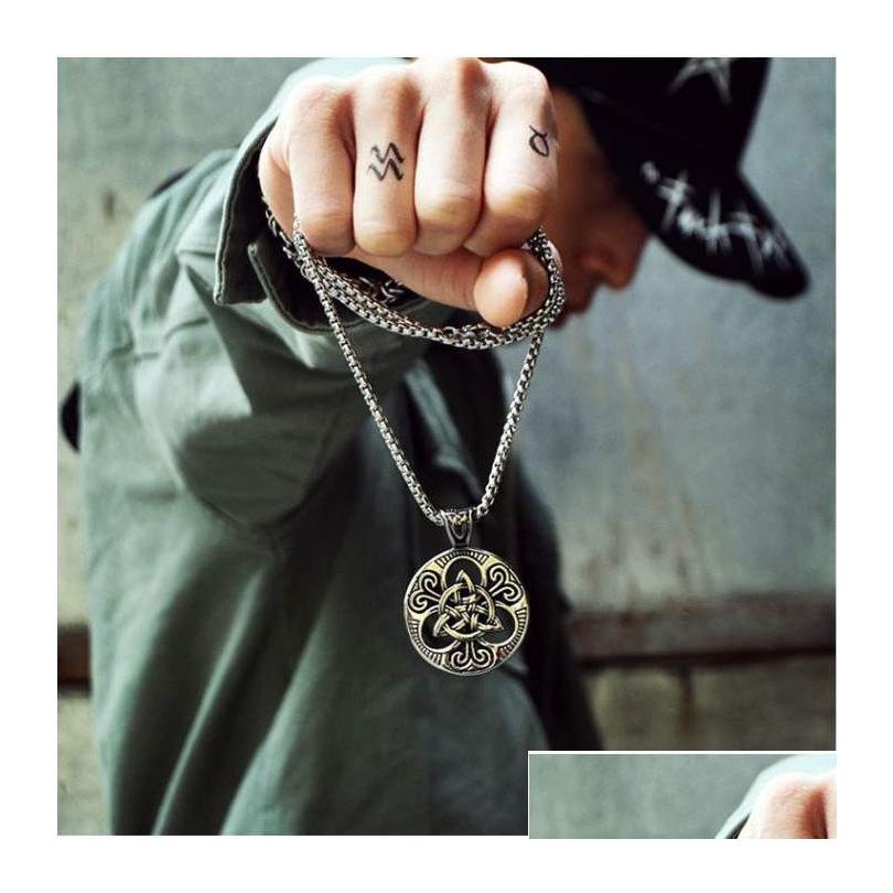 

Pendant Necklaces Fashion Jewelry Retro Men Punk Necklace Concentric Knot Circle Pendant Sweater Necklaces Drop Delivery Pendants Dhtmb