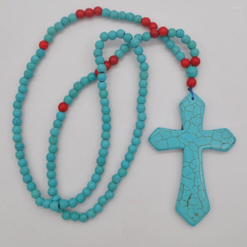 

Chains Blue Howlite Cross Necklace 28 Inch Fashion Jewelry For Gift F211