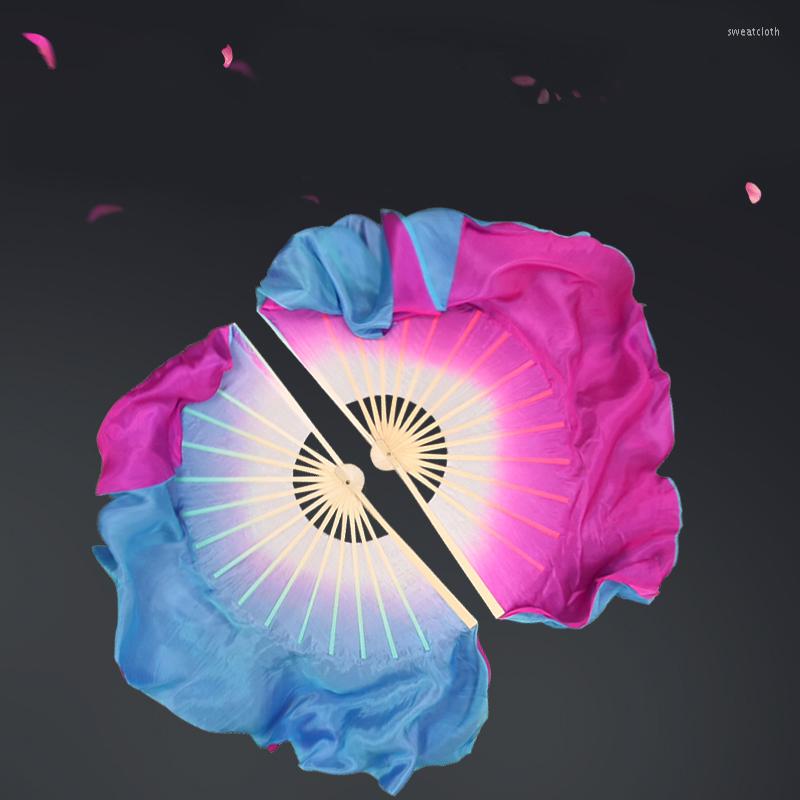 

Stage Wear Women Bellydance Silk Veil Pairs Adults Real Fan Double Sided Bamboo Long Hand Dye Blue Pink Flowy Dancer Props, 31cm 10cm veil