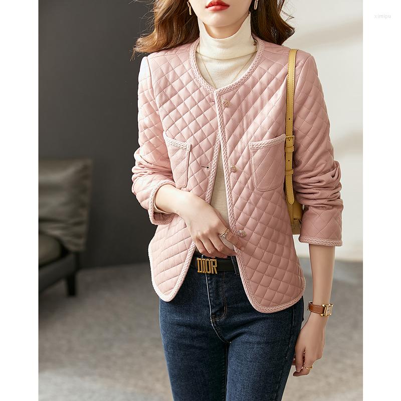 

Women' Leather Vimly Winter Short PU Parkas 2022 Fashion Thick O-neck Warm Plaid Casual Outwear Quilted Coat Jacket Clothing V6978, Green