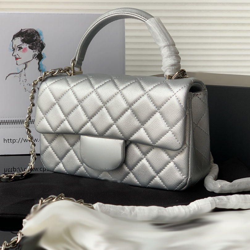 

Top Caviar Cowhide Flap Bags With Co Handle Designer Quilted Wallets Women Vintage Metal Hardware Chain Cross Shoulder Sacoche French Handbags Coins Purse 20x12CM, Box