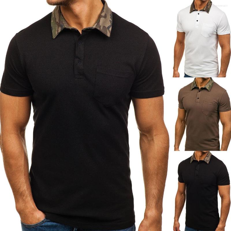 

Men's Polos Fashion Camouflage Collar Polo Casual Solid Color Short Sleeve Slim, Black
