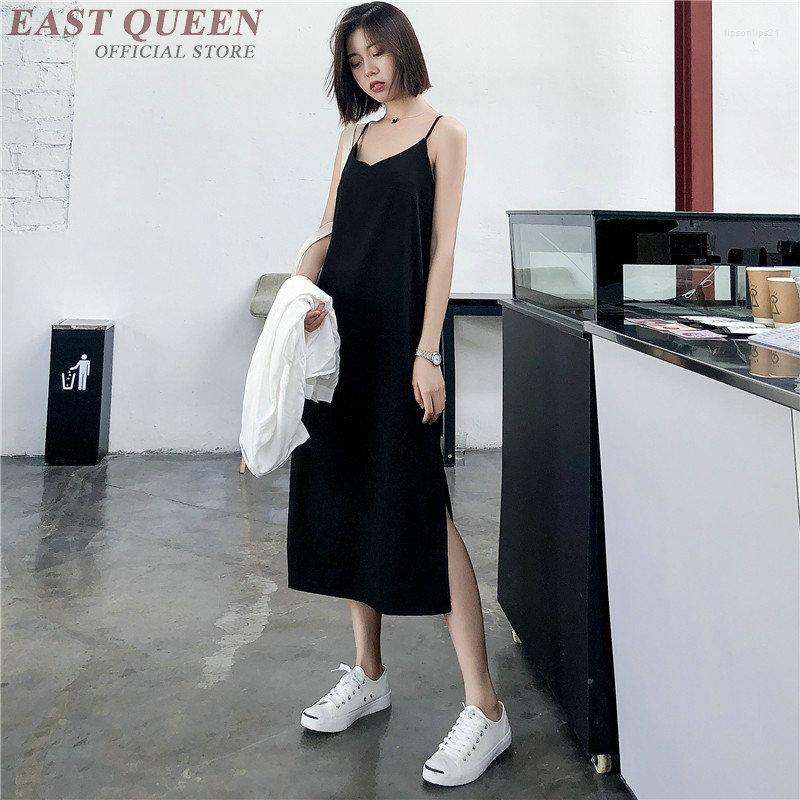 

Casual Dresses Sexy Summer 2022 Black V Neck Sleeveless Spaghetti Strap Slit Long Party Night Club Dress DD2250