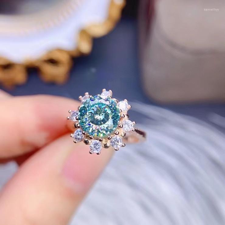 

Cluster Rings 2022 Cut Crackling Green Moissanite Ring For Women Jewelry Engagement Wedding 925 Silver Birthday Gift