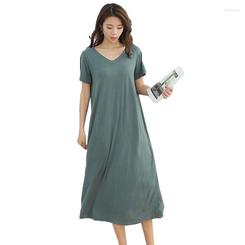 

Casual Dresses Women's Dress Summer Short Sleeve V-Neck Cotton Silk Ladies Fashion Elegant Solid Color Vestidos Female, Iron gray