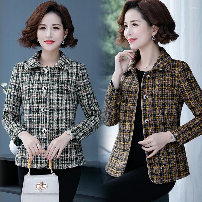 

Women's Jackets 2022 Spring Autumn Jacket Outerwear Middle-aged Fashion Women's 4XL Casaco Feminino Short Lattice Coat Tops Female, Yellow