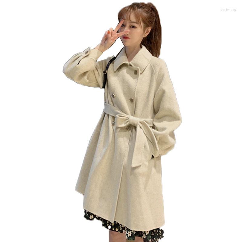 

Women's Wool Women's Woolen Coat Autumn Winter Korean Style Women Jacket Mid-Long Single-breasted Blended Coats Outwear With Belt W105, Yellow