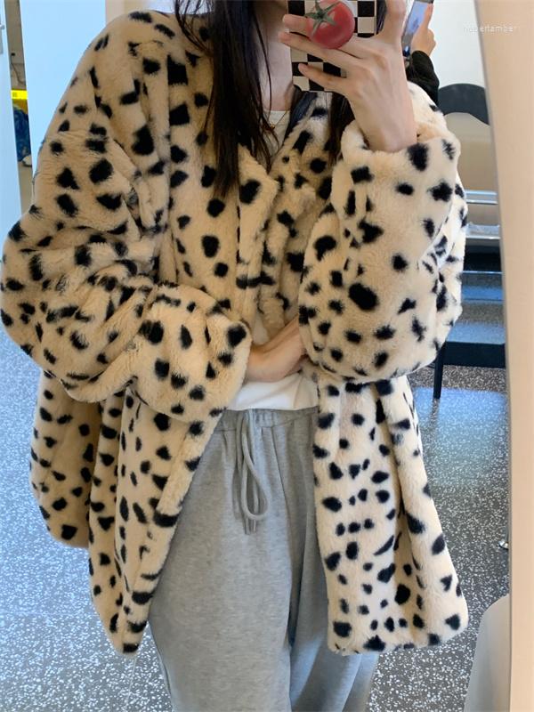 

Women's Down 2022port Leopard Print Coat Autumn Winter Net Red Loose Thickened Warm Mink Proof Wool Top Fashion, Point cardigan