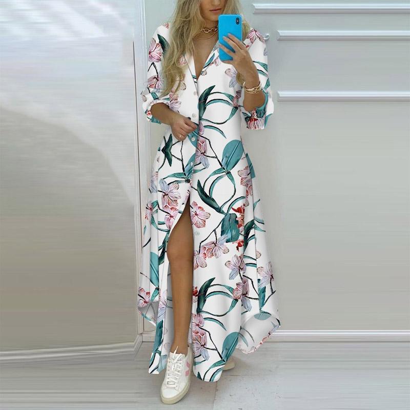 

designer dress Fashion Casual Maxi Dresses 5XL Spring Autumn Womens Full Printing Lapel Neck Loose Clothes with Pocket Plus Size 4XL Long Sleeve Woman, 26