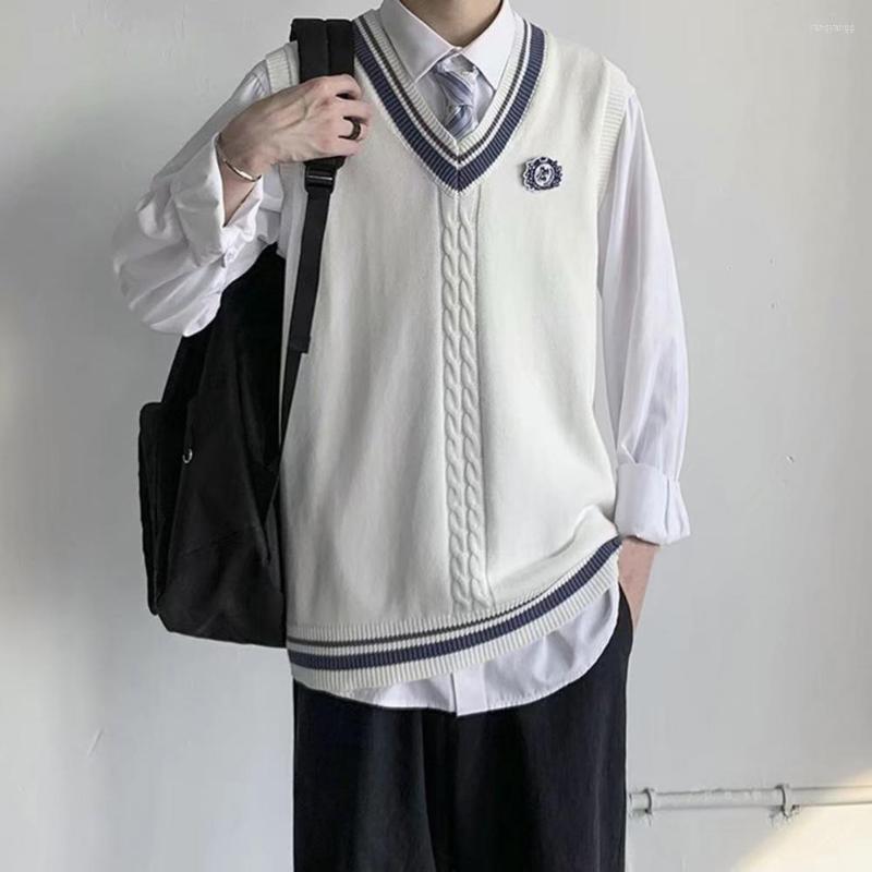 

Men's Vests Sleeveless High Elasticity Warm Twist Splicing Color Uniform Pullover Vest Daily Clothing, White
