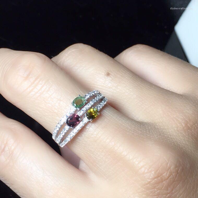 

Cluster Rings Tourmaline Ring Natural Real 925 Sterling Silver Fine Gem 3 4mm 3pcs