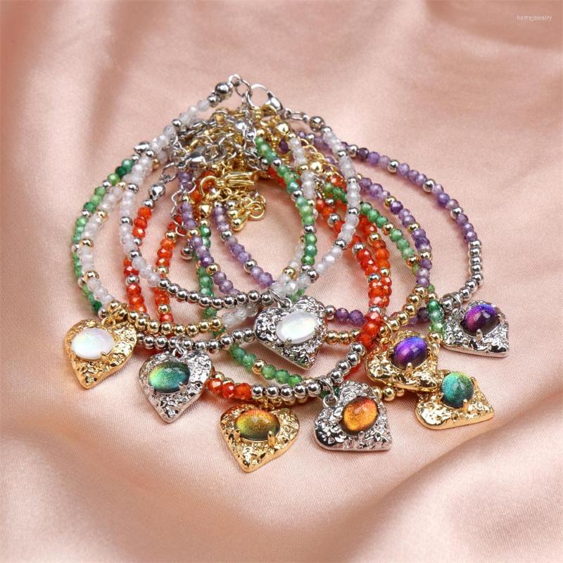 

Strand 4mm Natural Semi-precious Stones Beads Bracelet Adjustable For Women Love Heart Zircon Pendant Handmade Jewelry Gift Wholesale