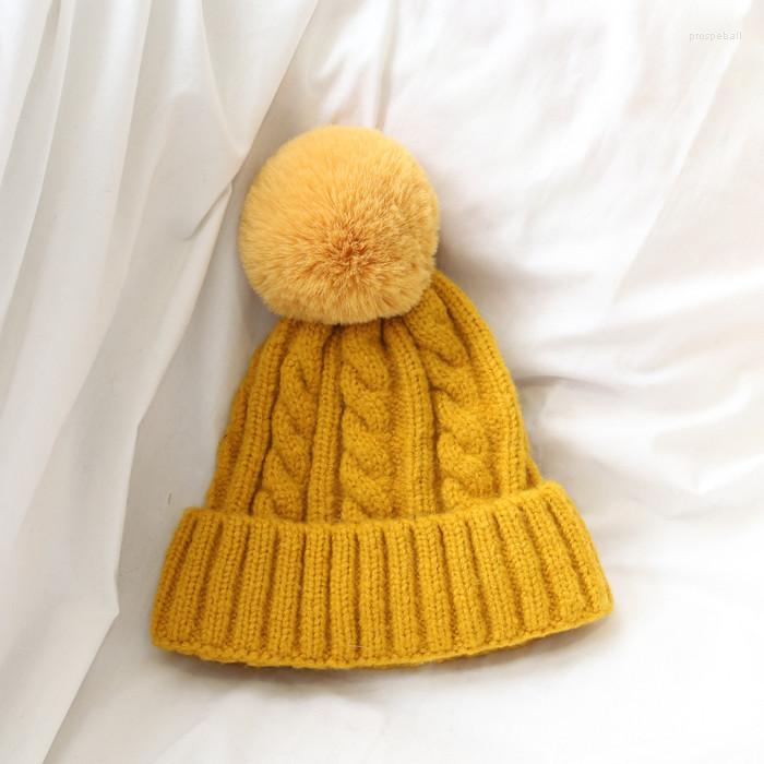 

Berets WeMe Imitated Mink Ball Knit Hat Beanie Cap Winter Hats With Pom Removable, Grey