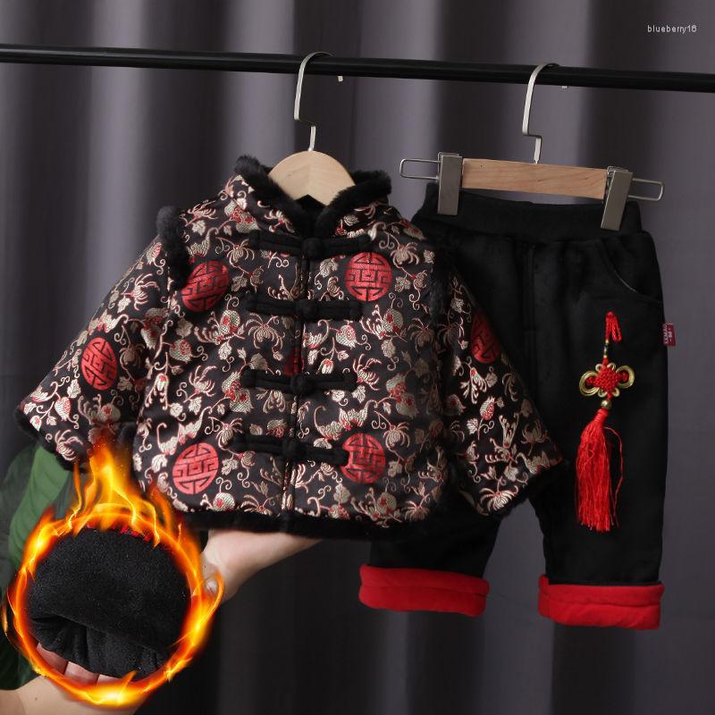 

Ethnic Clothing 2Pcs Embroidery Chinese Traditional Children Tang Suit Kids Year Costumes China Knot Boys Girls Cotton-Padd Jacket Top Pants