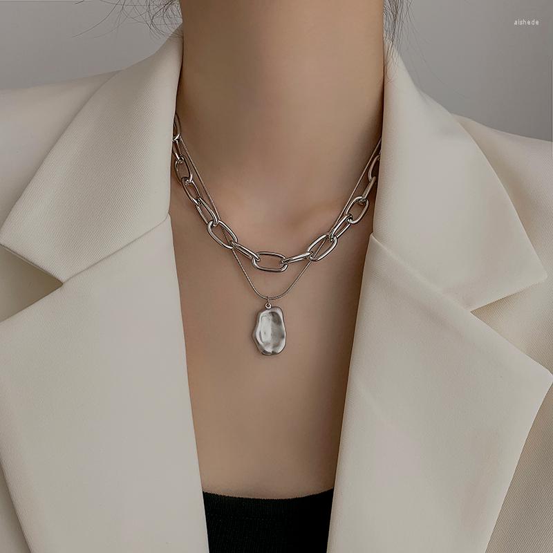 

Chains Personality Abstract Pendant Thick Chain Necklace Women Minority Design Collarbone Tide Simple Silver Choker Fashion