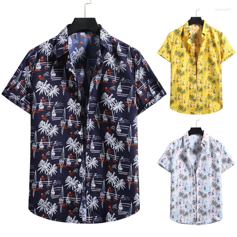 

Men' Casual Shirts TF09 Sailing Coconut Tree 3D Printing Beach Short Sleeve Shirt Men Summer 2022 Quality Cotton Linen Fashion Luxury, Picture shown