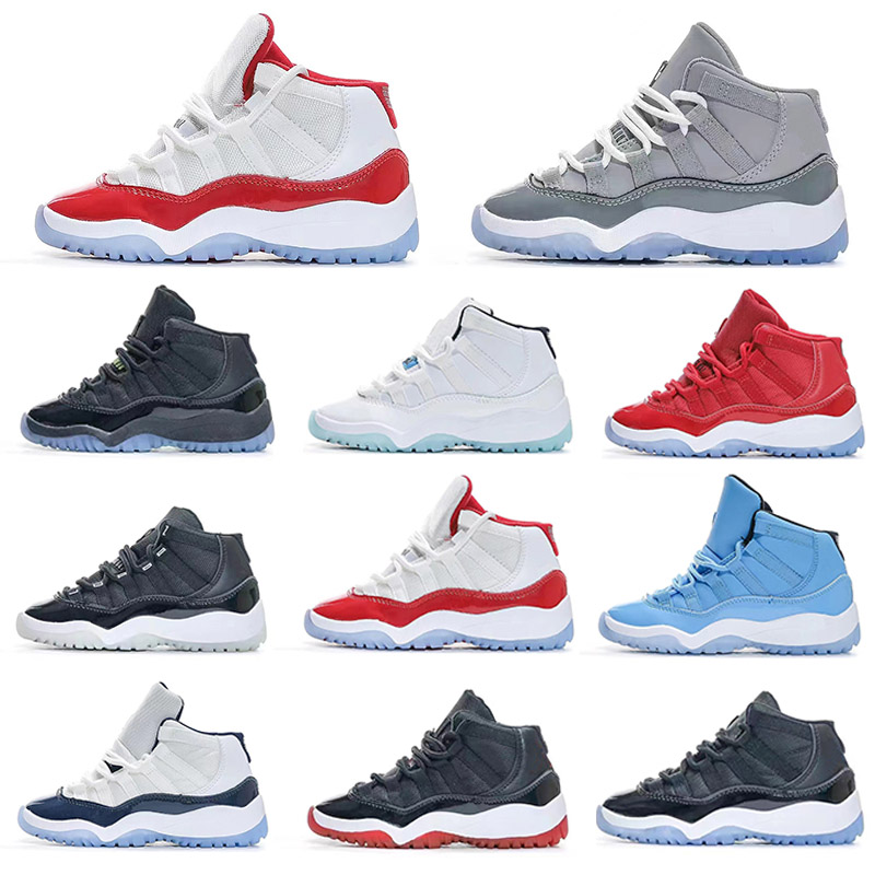 

Bred 11S Kids Basketball Shoes Cool Grey Gym Black White powder Infant Children Toddler Gamma Blue Concord Sneakers Boys Girls Sneakers Space Jam size 28-35, With original box