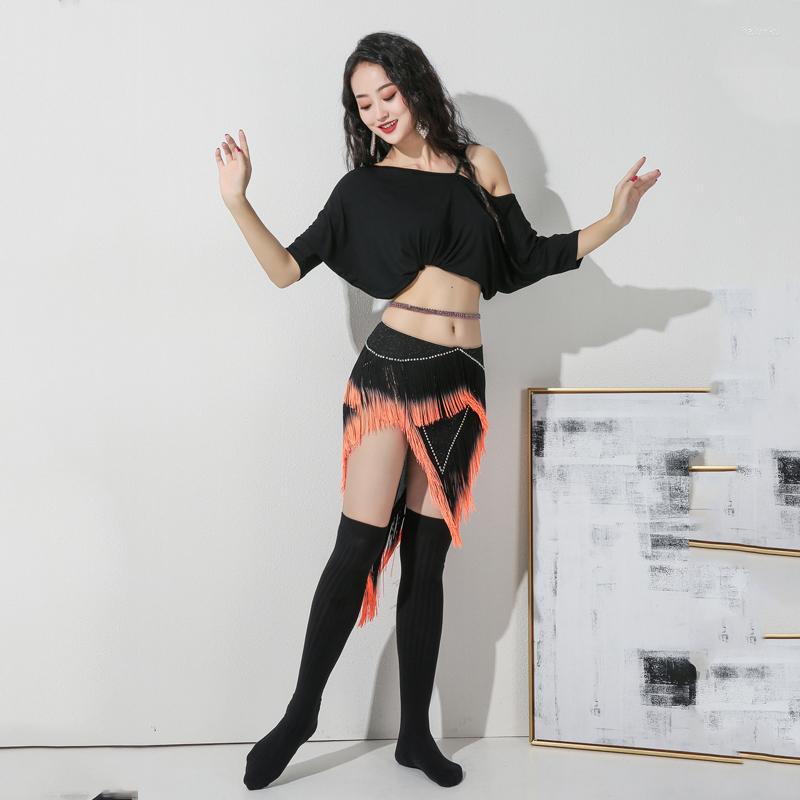 

Stage Wear Style Women's Belly Dance Contrast Color Dynamic Tassel Latin Oriental Sexy Fashion Exercise Clothes Suit, Top