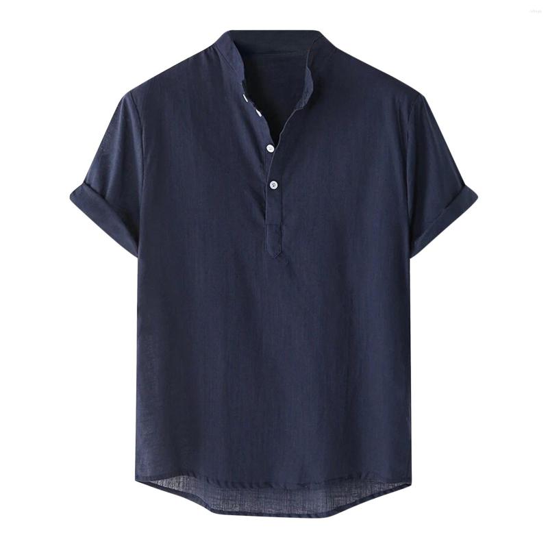 

Men's Casual Shirts Summer Men Cotton Linen Solid Turn Down Collar Short Sleeve Hawaiian Holiday Baggy Button Top Camisa, Brown
