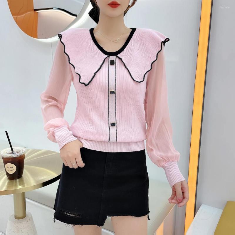 

Women' Blouses Knitting Women Spring Autumn Shirts Eleagant All-Match Chiffon Long Sleeve Casual Korean Style Tops Blusas MM0679, Beige