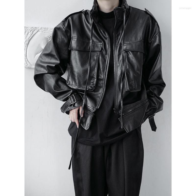 

Women's Leather Fall Fried Street Korean Streetwear Coat Removable Hem PU Jackets Niche Dark Women Zipper Motorcycle Steampunk Outwear, Black
