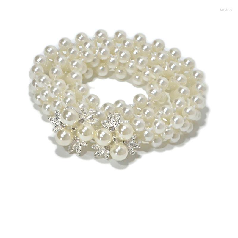 

Belts Fuxury Style Ms Crystal With Flowers Stretch Pearl Waist Chain Sweet Fashion Thin Belt Female Spot Wholesale Bg-824, Black