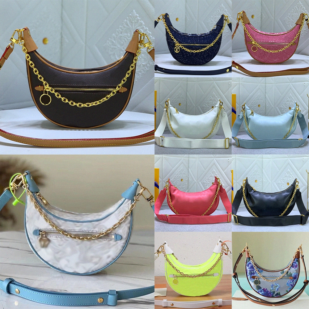 

Loop Half Moon Baguette Bag Designer Coated Canvas Leather Trim 1854 Croissant Bag Women Gold Color Hardware Handbag Zip Closure Shoulder Bags Purse g11E#