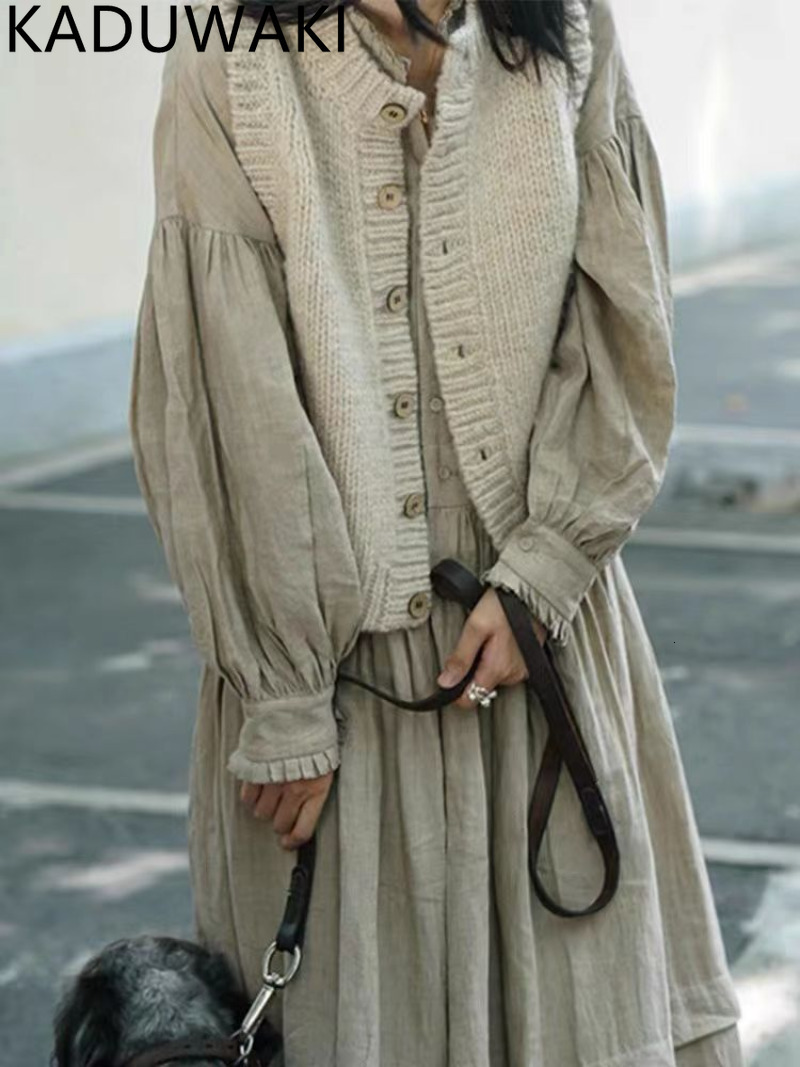 

Women's Vests Vintage O Neck Knitted Vest Women Autumn Winter Loose Casual Outwear Sweater Waistcoat Women Korean Style Chic Tops 221202, Sky blue