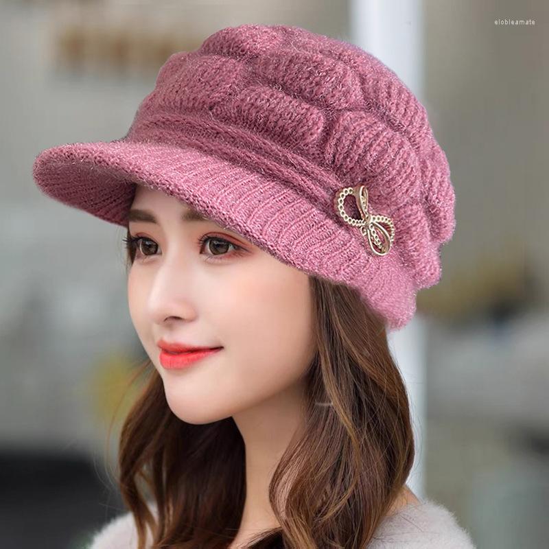 

Berets Women Winter Knitted Hats Thick Warm Fleece Lined Hat Female Casual Cap Beanies For Double Layer Protection, Purple
