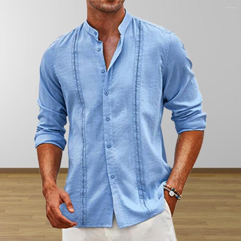 

Men's Casual Shirts Men Shirt Solid Color Button Soft Breathable Lightweight Stand Collar Loose Long Sleeve Cardigan Autumn Tops Daily, Black