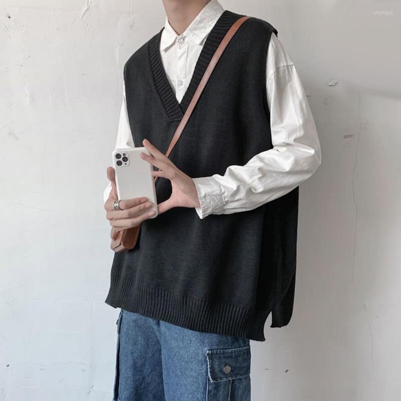 

Men's Vests Chic Men Sweater Vest V Neck Elastic Oversized Autumn Knitwear Winter For School, Black