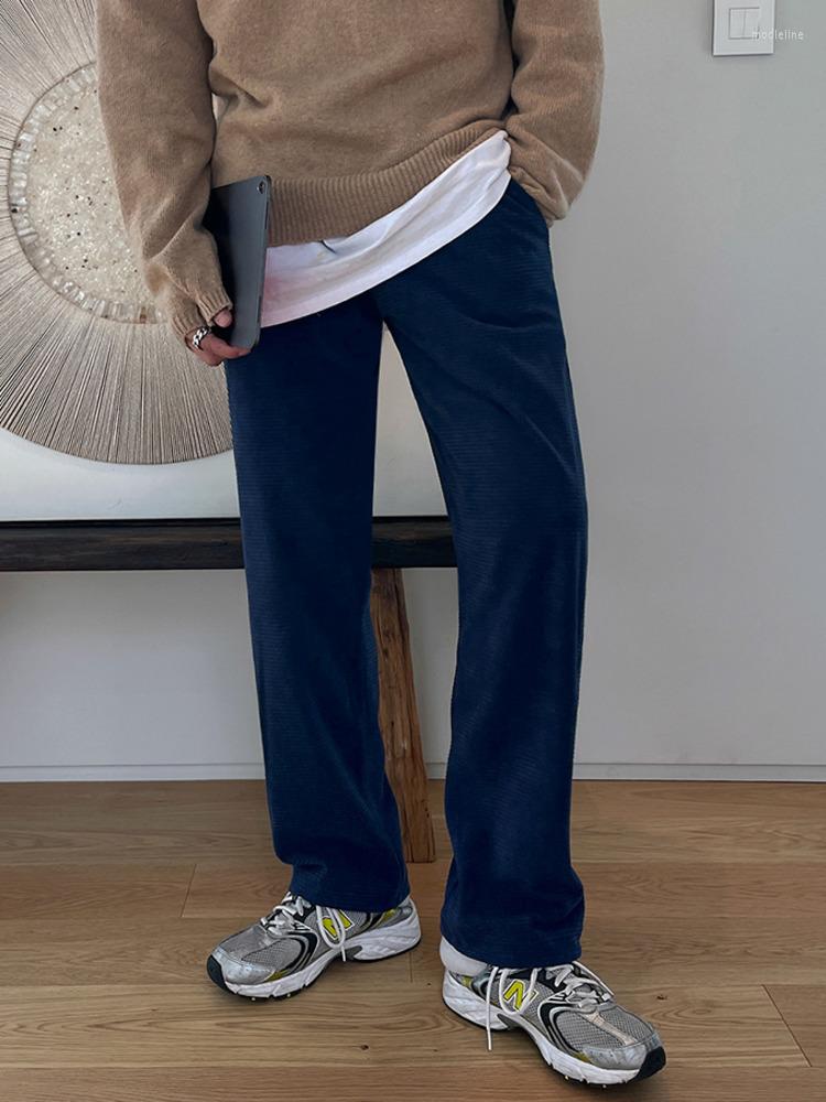 

Men's Pants SYUHGFA Men's Wear 2022 Autumn Korean Streetwear Waffle Wide Leg Elastic Waist Causal Straight Trousers For Male, Blue