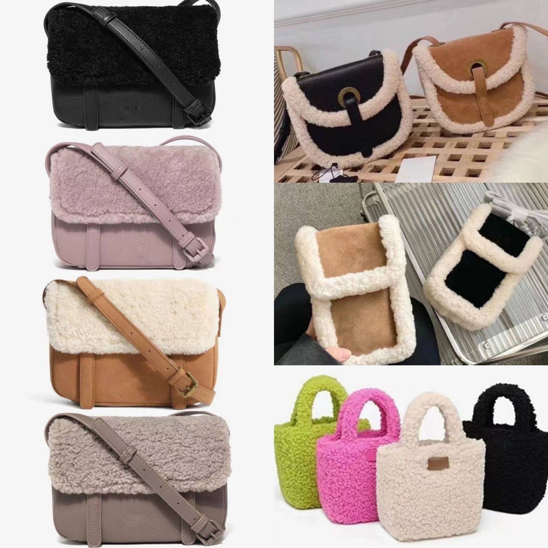 

Fashion Designer Shoulder Bags for Women Cute Lambhair Crossbody Bag with OPP Bag, #3 brown-10.4x16.5x1.8cm