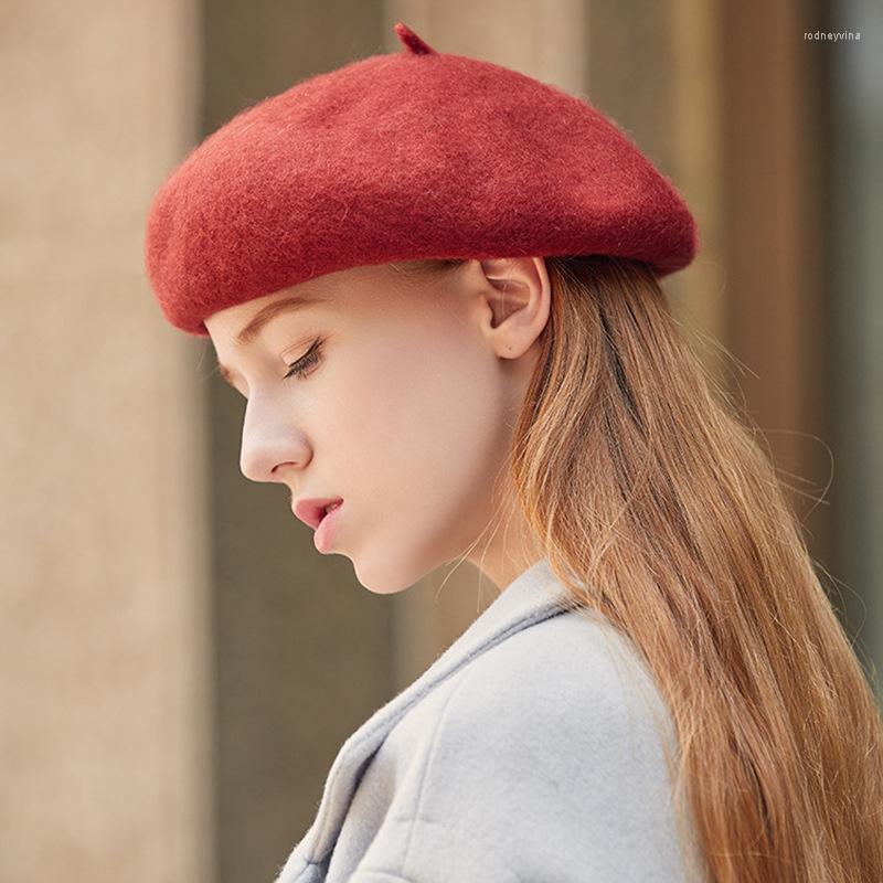 

Berets Woolen Hat Thickened Beret Lady Fall Winter British Painter Cap Korean Version Pure Color Hats Girl Soft Warm Caps H6719, Black
