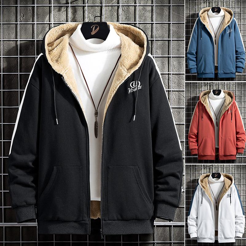 

Men's Hoodies Plus Velvet Patchwork Men Lamb Wool Warm Thick Fleece Pullover Bomber Jacket Coats Sweatshirt Hoody Streetwear, Black