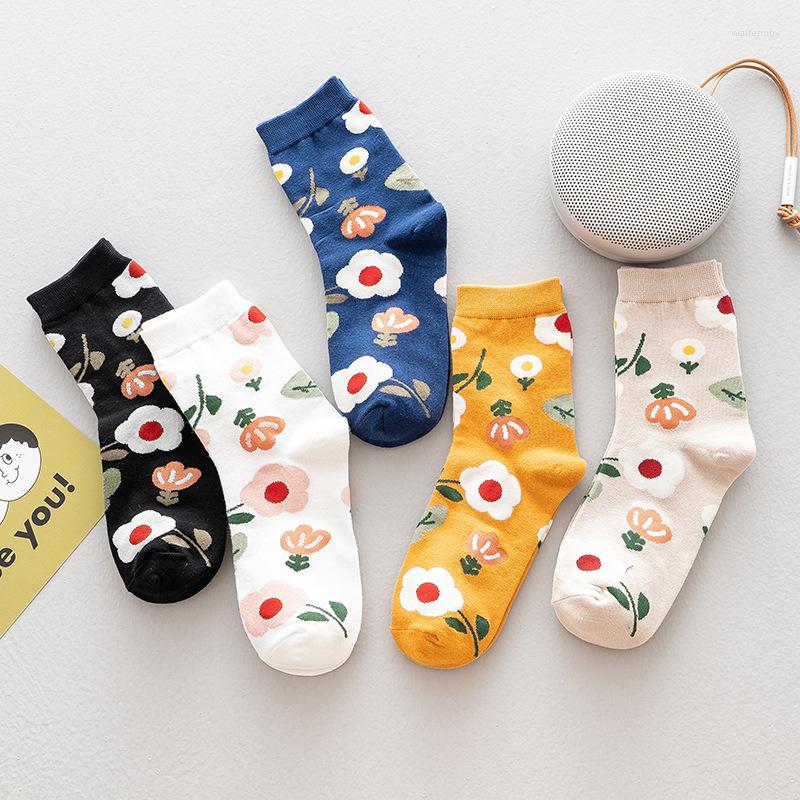 

Women Socks Japanese Style Cute Flower Kawaii Calcetines Mujer Chaussette Femme Skarpetki Damskie Candy Happy Cotton Long Sock