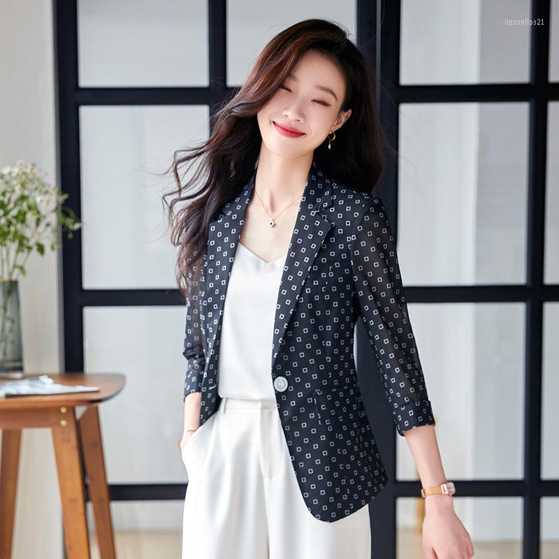 

Women' Suits Slim Short Casual Thin Black White Printed Suit Jacket Women Spring Summer Blazer