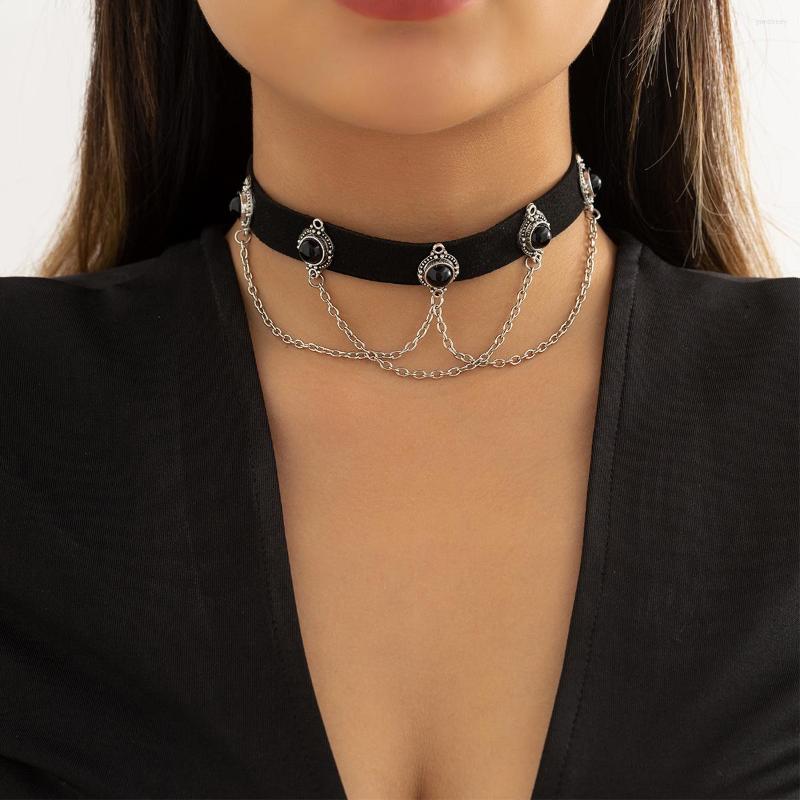 

Choker Harajuku Style Sweet Cool Neckband Vintage Black Velvet Turquoise Chain Tassel Necklace For Women Aesthetics Gothic Accessories