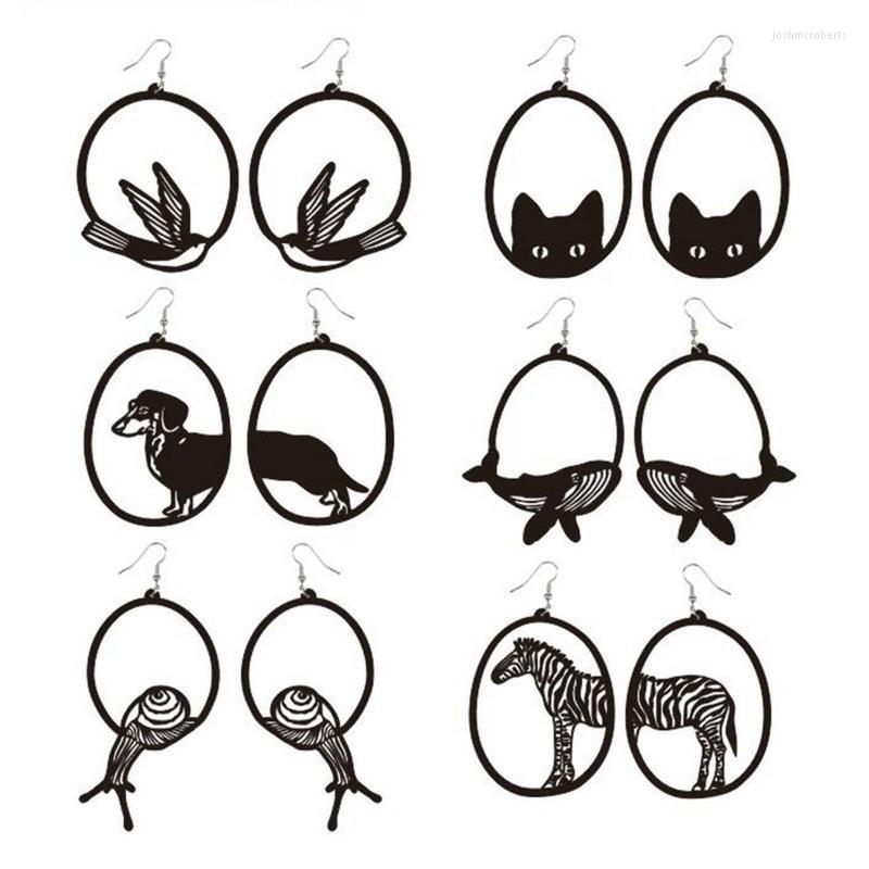 

Dangle Earrings Acrylic Round Asymmetric Black Zebra Snail Swallow 13MD
