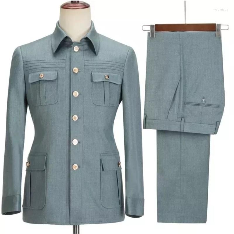

Men's Suits Turquoise Men Costume Homme Blazer Sets Business Formal Causal Party Singer Groom Prom Wedding 2 Pcs Clothing, Brown