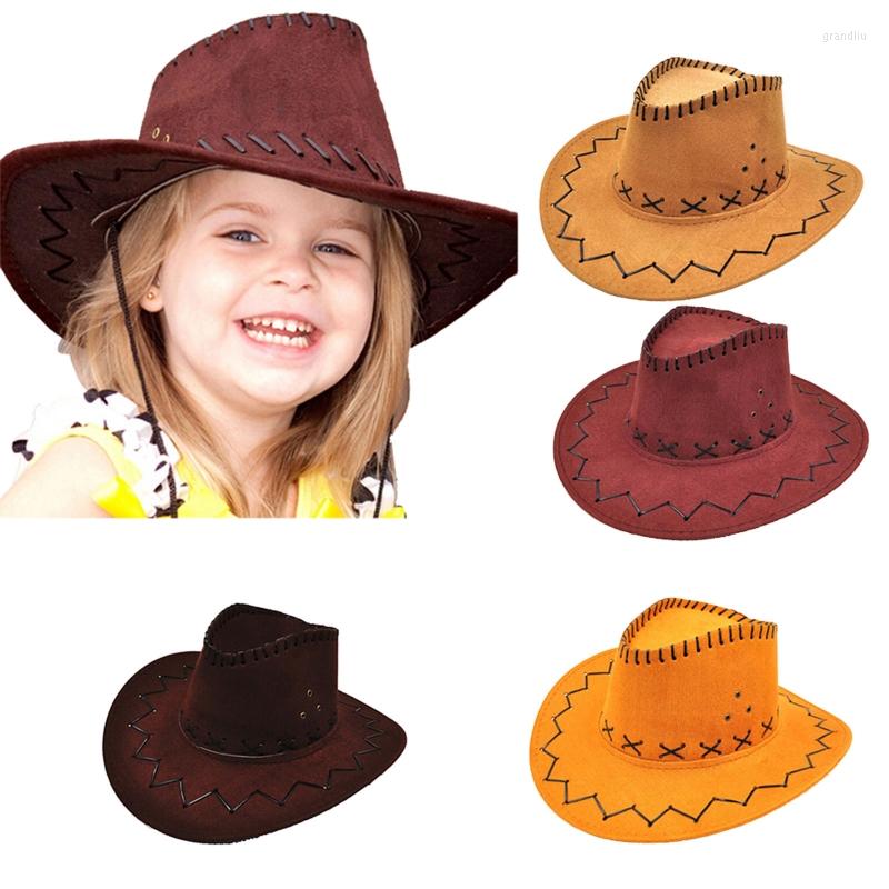 

Berets Fashion Kids Western Cowboy Hat Curved Brim Outdoor Toddler Sun Children Birthday Gifts Vacation Cap Party Cosplay, Kids dark coffee