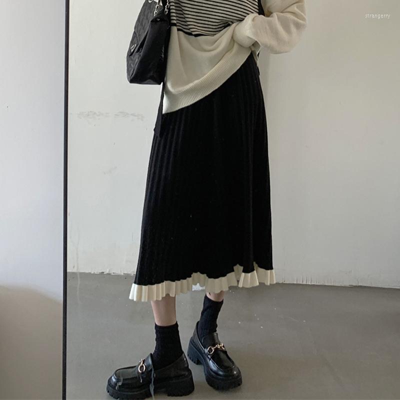 

Skirts Japanese Vintage Knitted Skirt Women Black Patchwork Party Korean Y2k Female 2022 Winter Casual High Street Gothic Clothes, Knitted gothic skirt